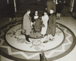 Overhead photograph of group in a lobby