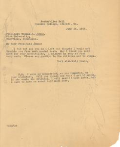 Letter from W. E. B. Du Bois to Thomas Elsa Jones