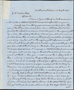 A. J. McElveen, Sumterville, S.C., autograph letter signed to Ziba B. Oakes, 30 August 1854