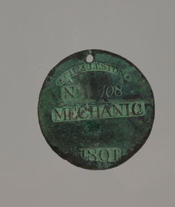 Charleston slave badge from 1801 for Mechanic No. 108