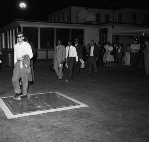 Freedom Riders leaving the airport in Birmingham, Alabama, to board a flight for New Orleans.