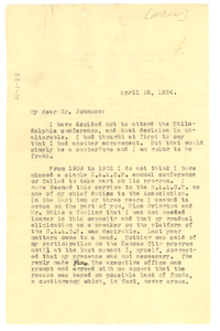 Letter from W. E. B. Du Bois to James Weldon Johnson