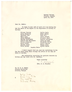 Letter from Spelman College to W. E. B. Du Bois