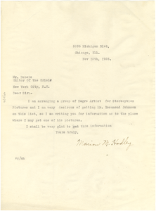 Letter from Marian M. Hadley to W. E. B. Du Bois