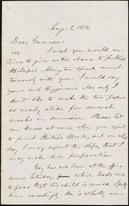 Letter from Oliver Johnson, [New York, N.Y.], to William Lloyd Garrison, Aug[ust] 8, 1854