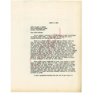 Letter from Otto Phillip Snowden to Rabbi Joseph S. Shubow about the MARRI-EDS