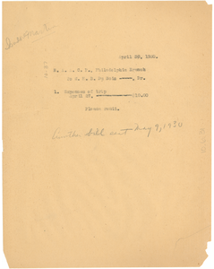 Invoice from W. E. B. Du Bois to the NAACP Philadelphia Branch