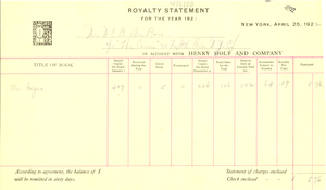 Royalty statement in account with Henry Holt and Company