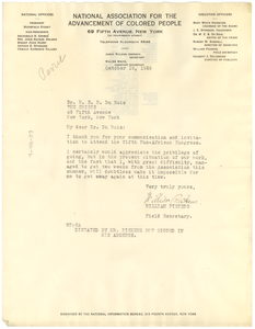 Letter from William Pickens to W. E. B. Du Bois