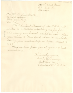 Letter from the N.A.A.C.P. Cleveland Branch to W. E. B. Du Bois