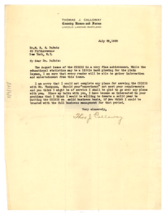 Letter from Thomas J. Calloway to W. E. B. Du Bois