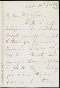 Letter from Hannah Ely White, Cork, [Ireland], to Maria Weston Chapman, 30th of October 1846