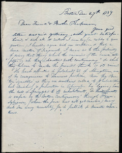 Thumbnail for Rough draft of letter from Caroline Weston, Boston, Mass, to Henry Grafton Chapman and Robert R. Chapman, Dec. 27th, 1839