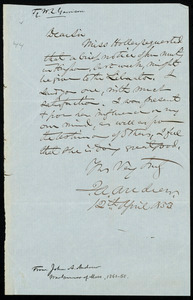 Letter from John Albion Andrew, to William Lloyd Garrison, 12th April 1853