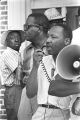 Martin Luther King, Jr., addressing an audience in front of the Neshoba County Library in Philadelphia, Mississippi, during the "March Against Fear" begun by James Meredith.