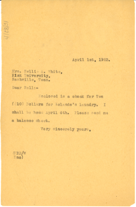 Letter from W. E. B. Du Bois to Nellie Allen White