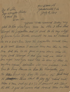 Letter: Jacksonville, Florida to Ben Stein, Macon, Georgia, 1927 July 12