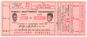 Ticket to a championship boxing match between Floyd Patterson and Sonny Liston