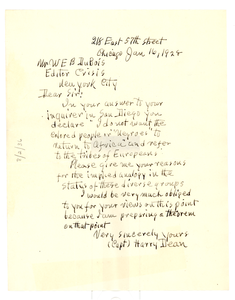 Letter from Harry Dean to W. E. B. Du Bois