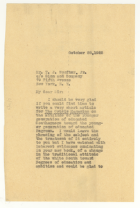 Letter from W. E. B. Du Bois to T. J. Woofter, Jr.