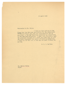 Memorandum from W. E. B. Du Bois to Walter White