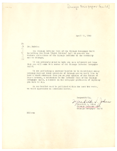 Letter from Chicago Newspaper Guild to W. E. B. Du Bois