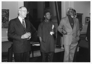 Chinua Achebe at reception with Joseph Duffey and Wilfred Cartey