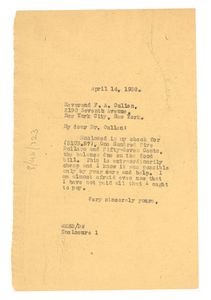 Letter from W. E. B. Du Bois to Rev. F. A. Cullen