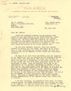 Letter from Pan Africa to Hugh H. Smythe