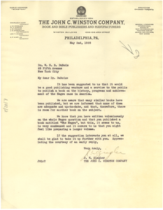 Letter from John C. Winston Company to W. E. B. Du Bois