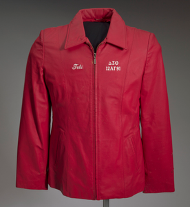 Red leather Delta Sigma Theta jacket owned by Tobi Douglas A. Pulley