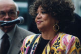 Cleo Laine at a microphone