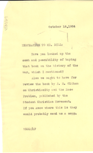 Memorandum from W. E. B. Du Bois to A. G. Dill