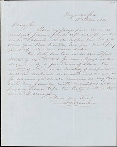 F. C. Barber, Augusta, Ga., autograph letter signed to [Ziba B. Oakes?], 18 September 1854