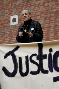 Justice for Jason rally at UMass Amherst: Michael Ekwueme Thelwell speaking at the rally in support of Jason Vassell, outside the Student Union Building