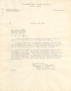 Letter from Thomas W. Turner to W. E. B. Du Bois