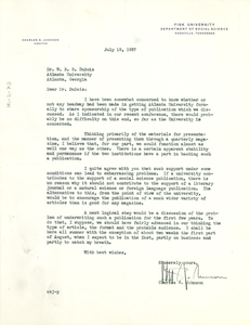 Letter from Fisk University to W. E. B. Du Bois