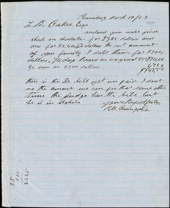 Owings, R.M. & Co., Hamburg, manuscript letter signed to Ziba B. Oakes, 10 March 1857