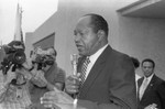 Mayor Bradley at microphone, Los Angeles, 1986