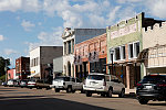 Row with many music-related businesses in Clarksdale, a prominent home to old-time blues music in the Mississippi (River) Delta region in Northwest Mississippi