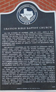 Thumbnail for Texas Historical Commission Marker: Grayson Bible Baptist Church