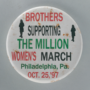 Thumbnail for Pinback button for "Brothers supporting the Million Women's March"