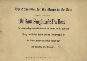 Award from Committee for the Negro in the Arts to W. E. B. Du Bois