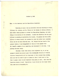 Memorandum from W. E. B. Du Bois to Committee on the Pan African Congress