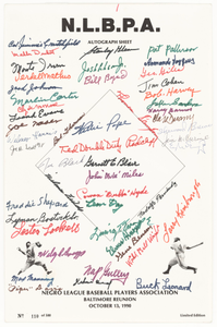 Autograph sheet from Negro League Baseball Players Association Reunion