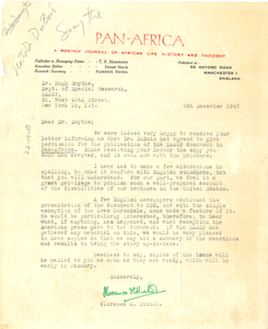 Letter from Pan-Africa to Hugh H. Smythe