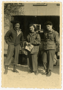 "Sweethearts," (left to right) Ray Carter, Rosalind "Roz" Cron, Mim. Black-and-white photoprint.