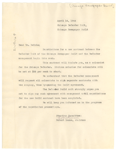 Letter from Chicago Newspaper Guild to W. E. B. Du Bois