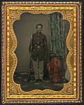 [Unidentified soldier in Union uniform with Co. K hat, revolver, and bayoneted rifle]