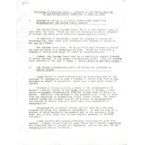 Thumbnail for Testimony of attorney Larry J. Johnson at the public hearing of the Boston School Committee on June 13, 1984.